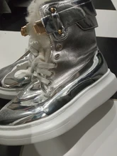 Ankle-Boots Sneakers Warm-Shoes High-Top Women Winter Short Black/sliver LEOSOXS No 