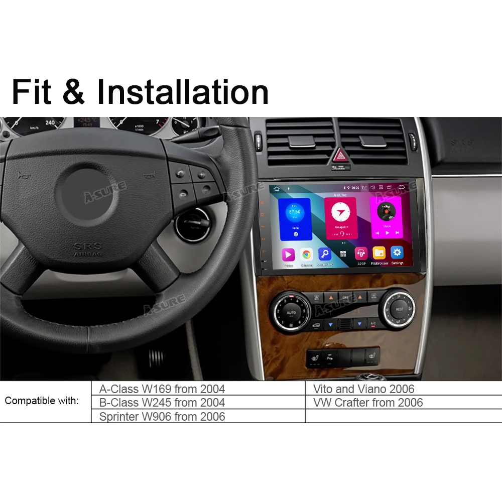 Cheap A-Sure 1 DIN Octa Core 4GB Android 9.0 Car Radio GPS DVD Player Navigation For Mercedes-Benz A/B Sprinter Vito Viano VW Crafte 4