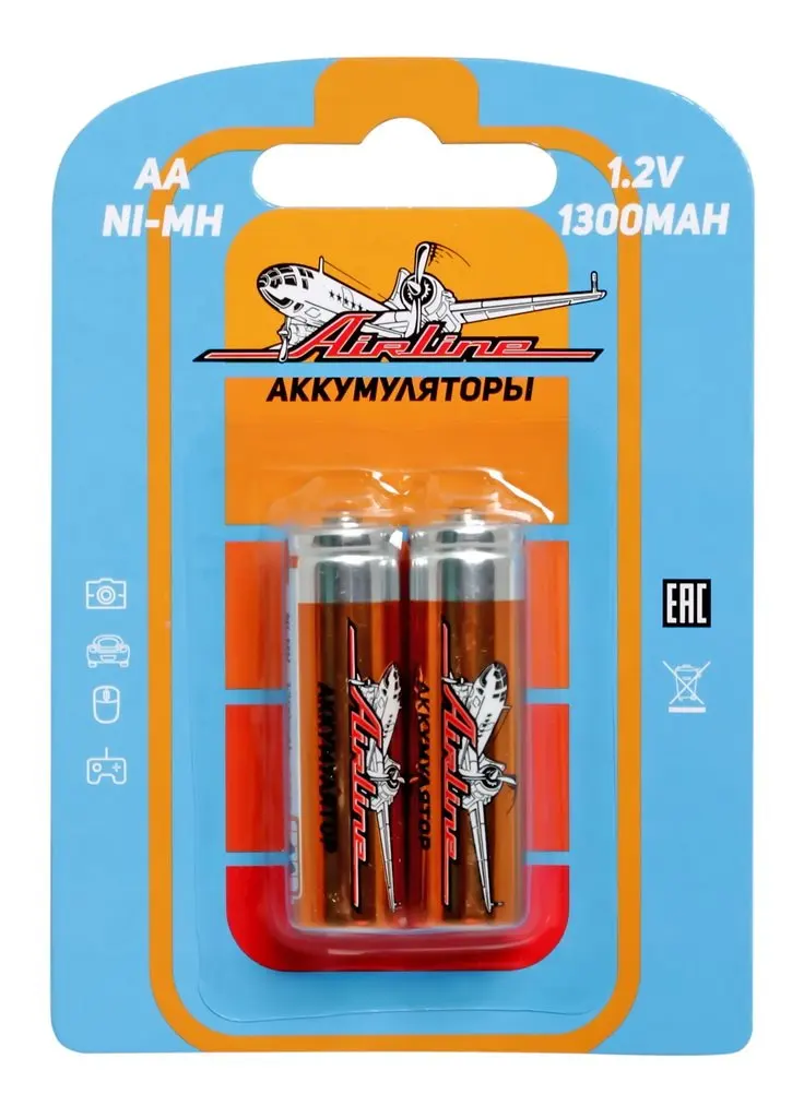 Батарейки AA HR6 аккумулятор Ni-Mh 1300 mAh 2шт. AIRLINE AA-13-02