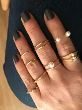 Docona-Conjunto de Anillos de perlas de cristal para mujer, Color dorado geométrico, corazón, dedo nudillo, joyería 2020