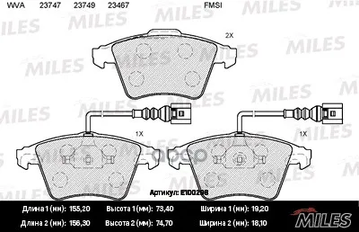 Колодки Тормозные Volkswagen Touareg R16 03 Передние Semimetallic Miles E100298 Miles арт. E100298