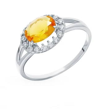 

Silver ring with cubic zirconia and citrine sunlight