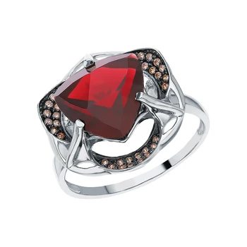 

Silver ring with cubic zirconia and Garnet synthetic sunlight sample 925