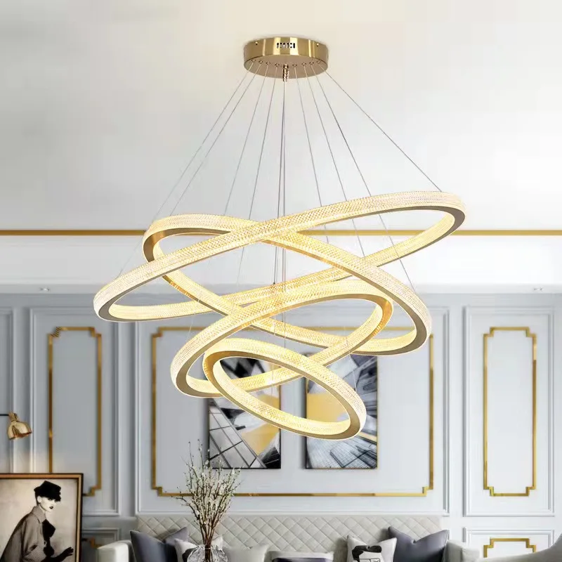 Aluminum LED Chandelier Modern Indoor Living Room Gold Finish Ceiling Chandelier Dining Room Pendant Lamp Duplex Apartment Light hanging light fixtures