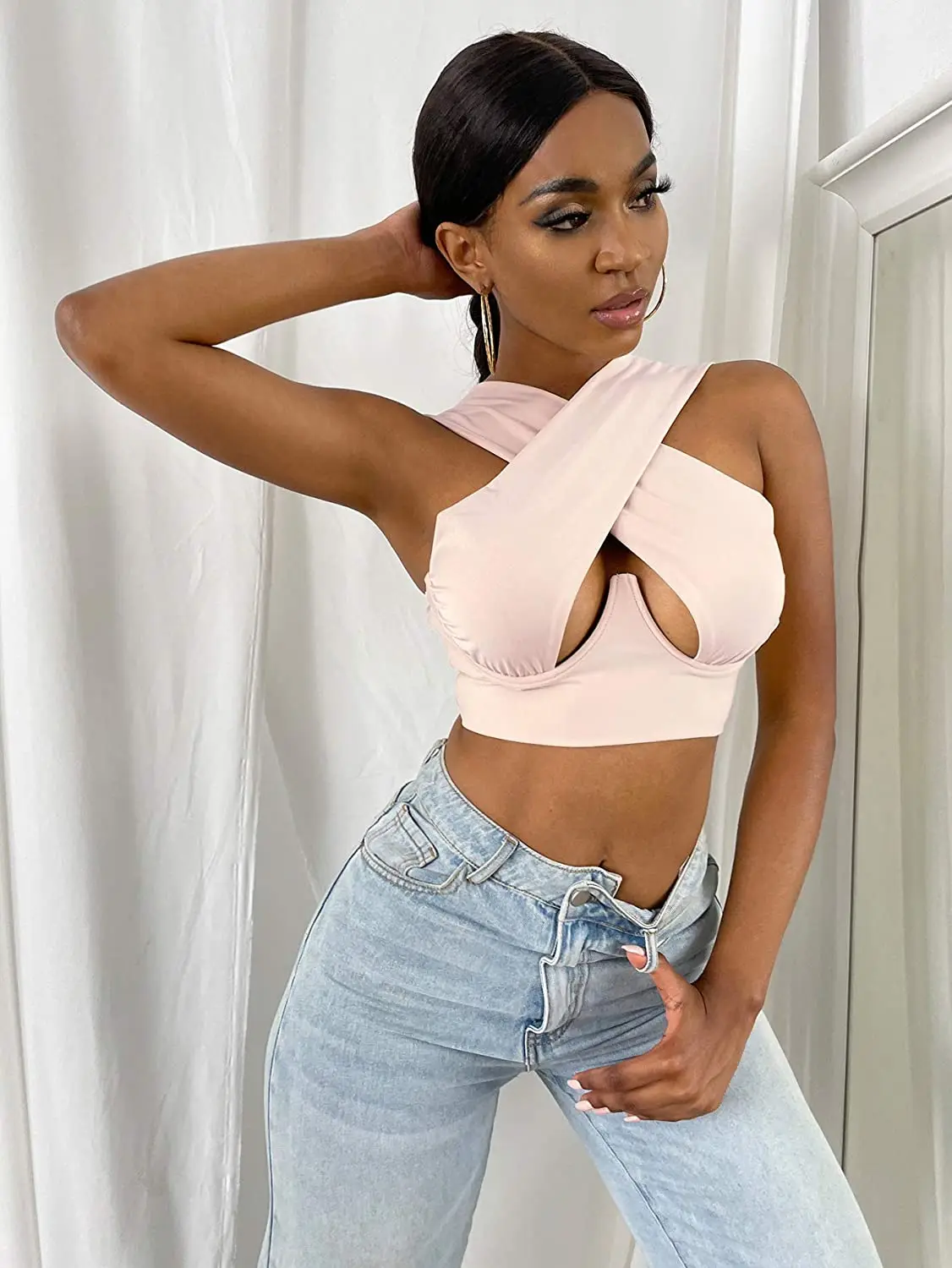 Women's Criss Cross Tank Tops Sexy Sleeveless Solid Color Cutout Front Crop Tops Party Club Streetwear Summer Lady Bustier Tops - Image 4