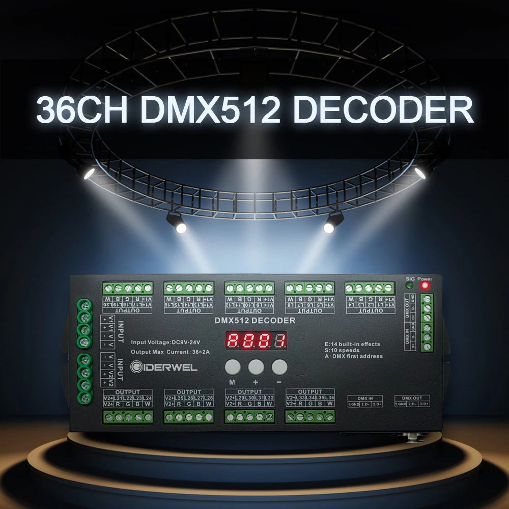 36Ch Dmx 512 Decoder Rgbw Led Light Strip Controller Console Utilizzare Pixel Led Decorati Dimmer Driver Dc9V-24V Spettacolo Di Luci Laser