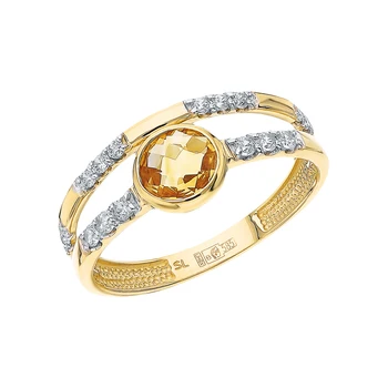 

Gold ring with cubic zirconia and citrine sunlight sample 585