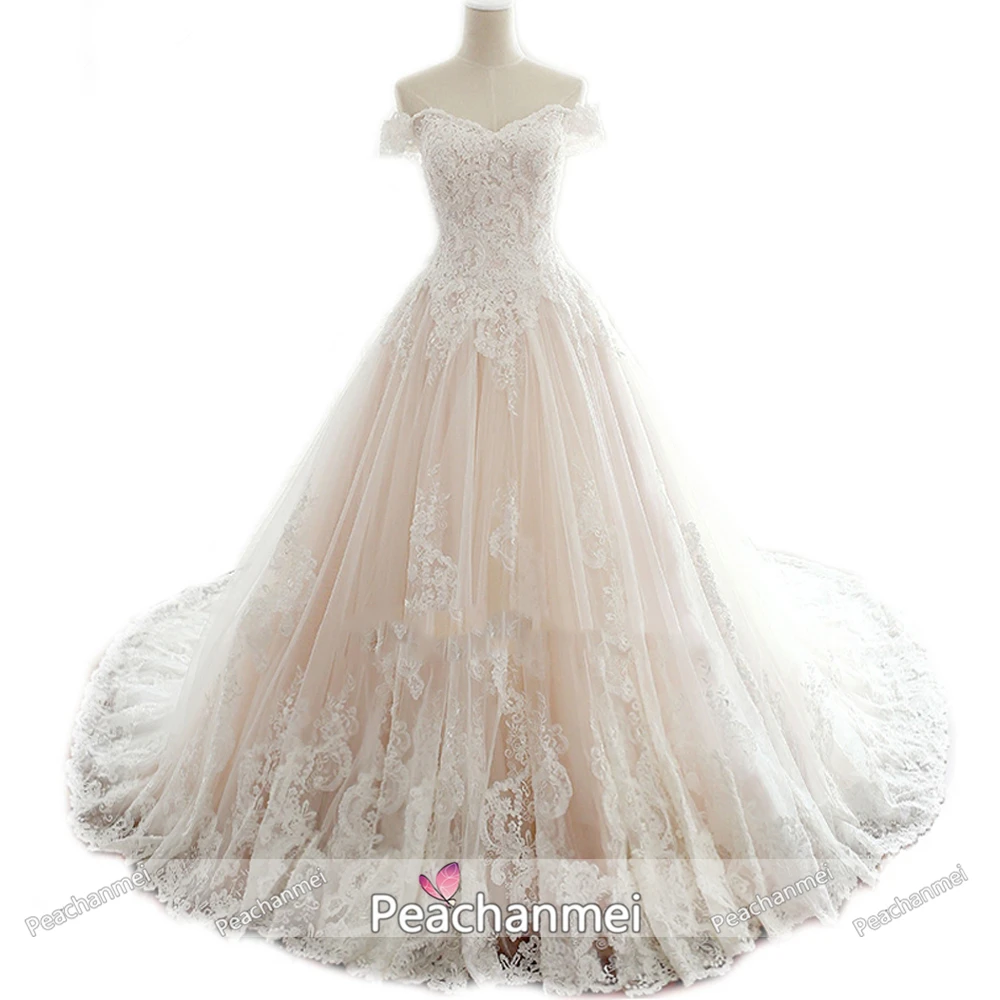 New Arrival Wedding Dress Lace Appliques Vestido De Noiva Off the Shoulder Bridal Gown for Women 2020 Real Photo