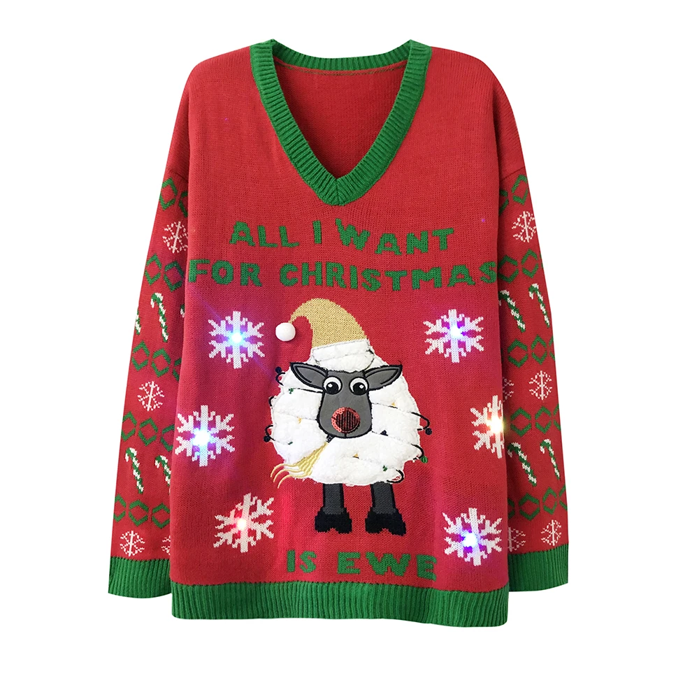 Billig LED Licht up Gestrickte Hässliche Jumper Schneemann Deer Pullover Santa Claus Weihnachten Gemusterten Weihnachten Pullover Tops Männer Frauen Pullover