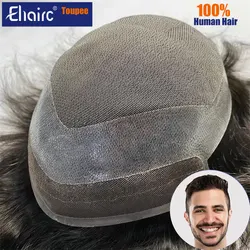 Hollywood-Toupee Lace & PU Base Human Hair Replacement System Unit Toupee Wig For Men Durable Male Hair Prosthesis Men's Wigs