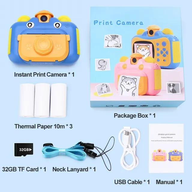 Cámara para niños Cámara de impresión instantánea para niños 1080P HD Video  Cámara de fotos Juguetes con tarjeta de 32GB - AliExpress