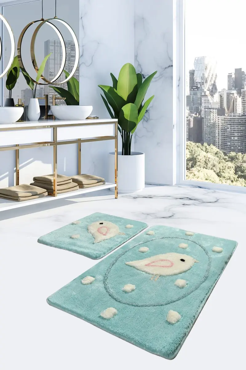 

Bath Mats Non Slip Anti Mould Mats Non Slip Anti Mould | Birdie Mint 2 Pcs Set 60X100 cm-50X60 Cm