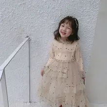 Платье для маленьких девочек, детская сетчатая одежда в горошек в стиле пэчворк, платье, одежда для маленьких девочек