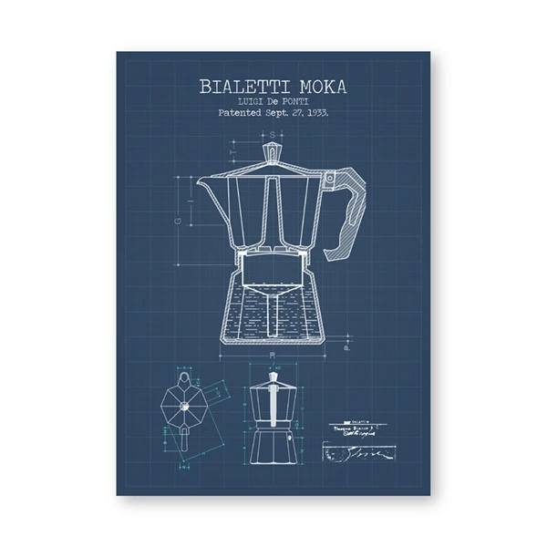 Кофейник патент плакаты и принты Bialetti Moka плакат кофе Blueprint художественное полотно картины на стену кухни декор - Цвет: PH6942