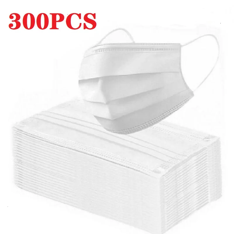 

300PCS Fast Shipping White Disposable Non-woven Protective Anti Dust 3 Ply Filter Ear Loop Mouth Loop Face Mask Breathable Masks