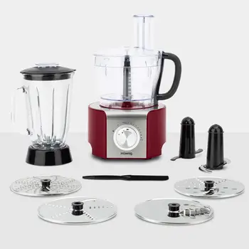 

H.Koenig powerful food processor, professional, 800 W, 1.5 litres, multiple accessories, MX18 red, plastic