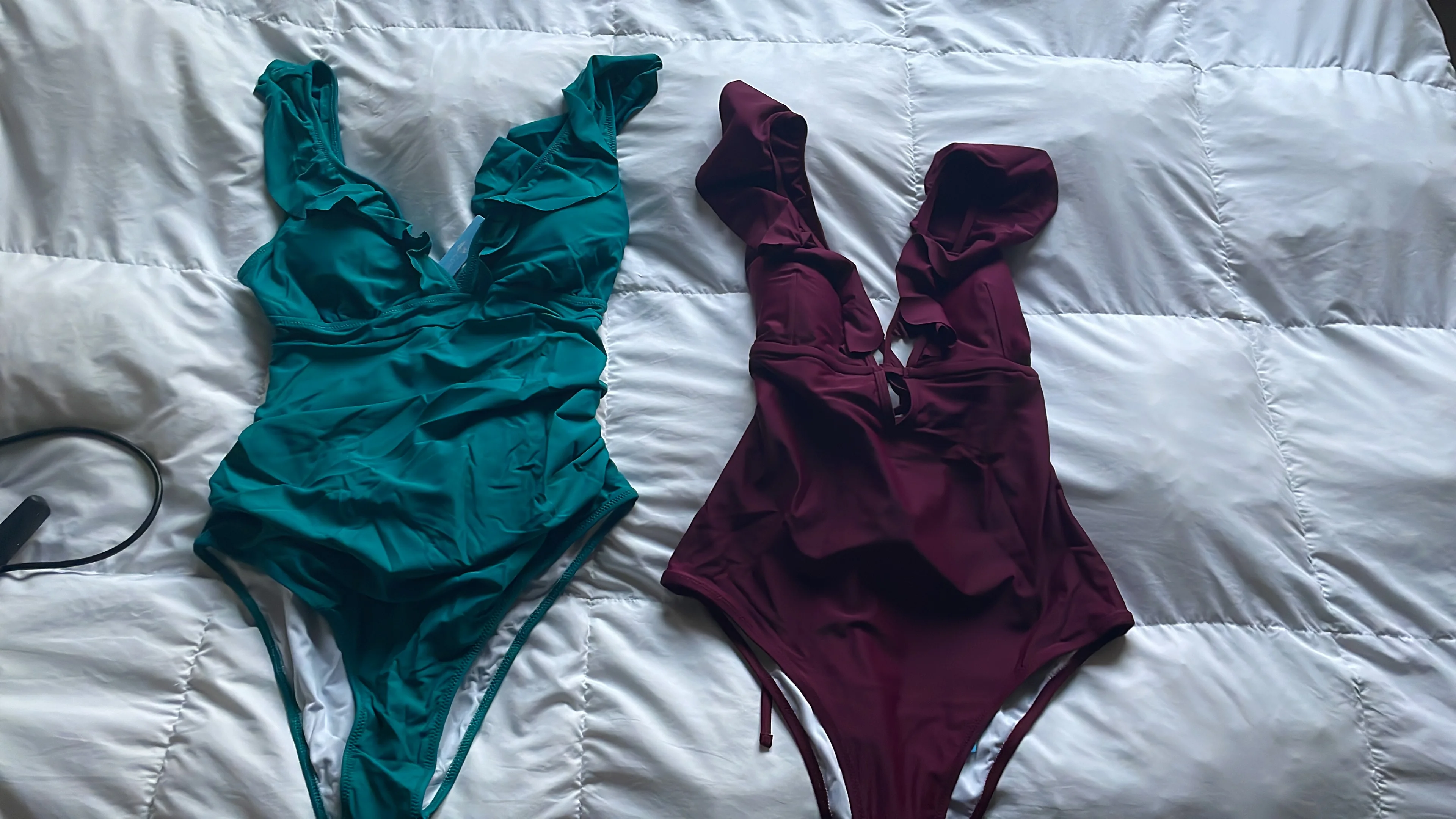 CUPSHE Burgundy Heart Attack Falbala One piece Swimsuit Women Ruffle V neck Monokini 2022 New Girls Beach Bathing Suit Swimwear|Body Suits|   - AliExpress