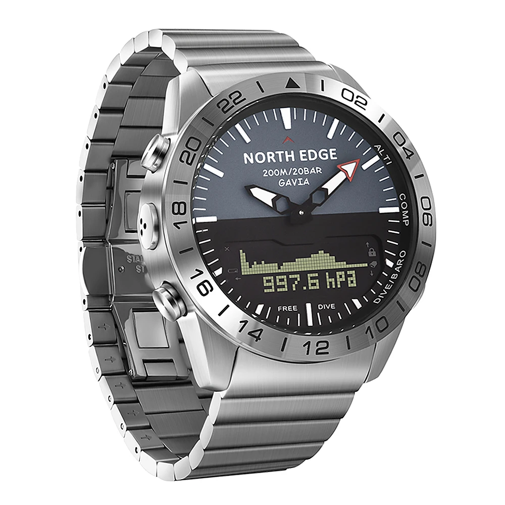 Спортивные цифровые и аналоговые часы NORTH EDGE GAVIA для дайвинга стальные деловые