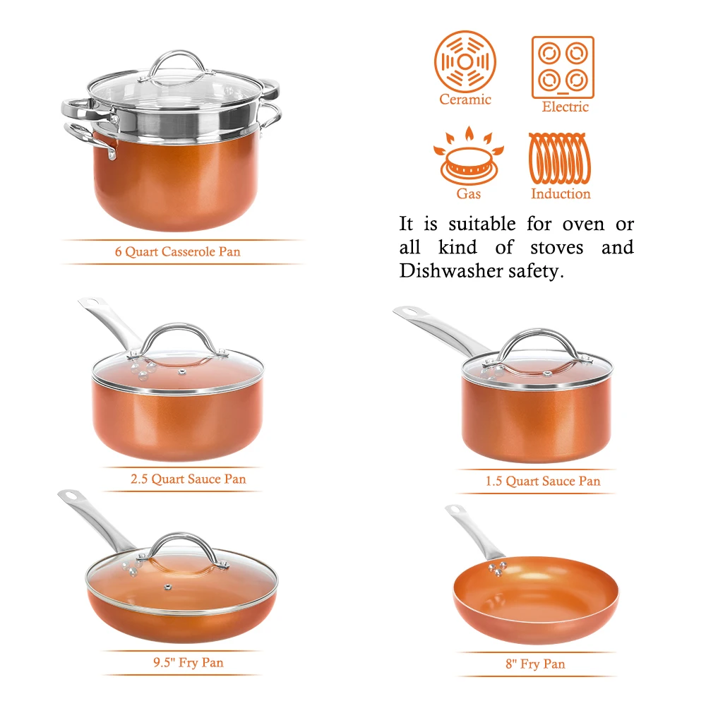 

Copper Non-stick Frying Pans Cooking Pots and Pans with Ceramic and Induction Cookware Set Kitchen Set