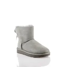 Угги; Оригинальные мини-сапоги BAILEY с бантом для женщин; цвет СЕРЫЙ; теплая подкладка; Коллекция года; обувь Borrego; женские угги