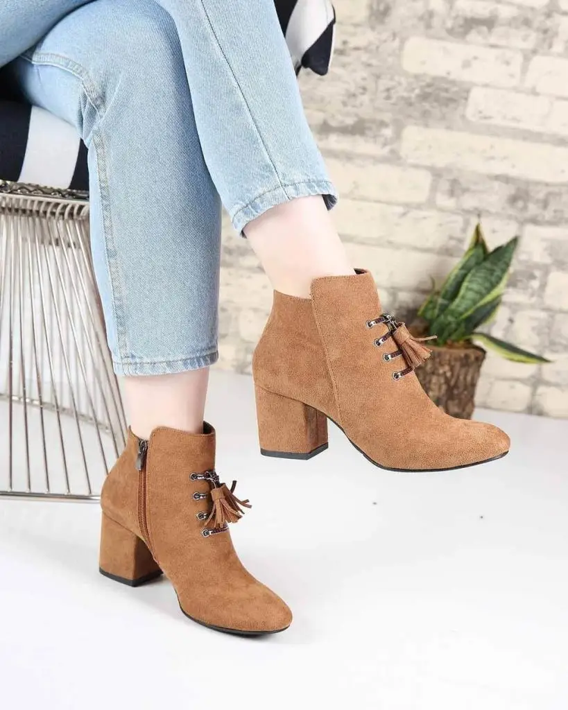 

Mosimoso Women's Ankle Height Boot Marcelli Camel Feather Suede Tassel Zipper Women Boots
