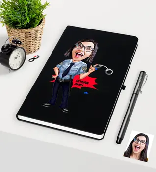 

Personalized Women 'S Polis Caricature Of Black Notebook Pen set