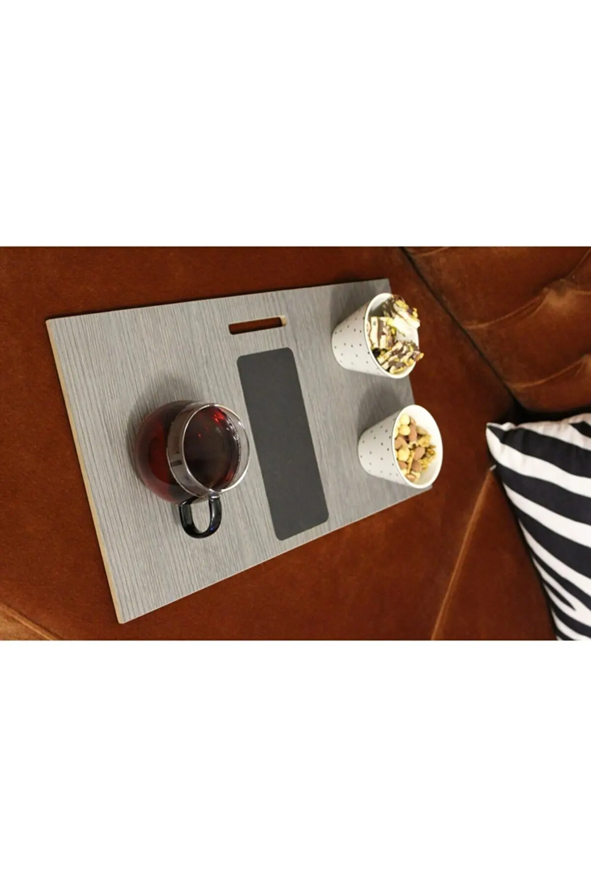 Wooden Side Table With Phone Stand Sofa Tray Mat 50x28 cm Placemat Center Leather Decorative Armrest  Non Slip Folding Design
