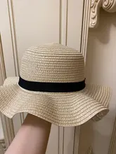 Girls Summer Cap Black Ribbon Decorate Wavy Straw Hat For Girls Children Panama Hat Kids