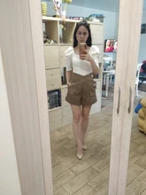 Women Shorts TWOTWINSTYLE Elegant High-Waist Fashion Color Patchwork Hit Loose for Female