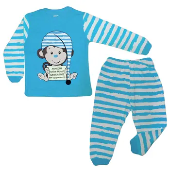 

Turquoise With Monkey Pattern 2'li Pajamas set