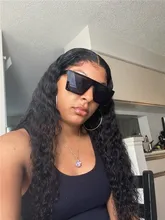 Luvin-Peluca de cabello humano rizado con malla Frontal para mujer, postizo de 30 a 40 pulgadas de densidad 180, sin pegamento, color agua, color negro, brasileña, desplumada