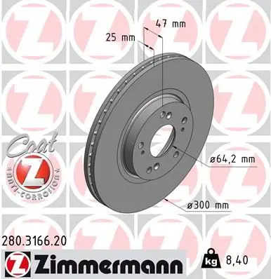 Диск торм HON ACCORD VIII 03- 45251-SE ZIMMERMANN 280.3166.20