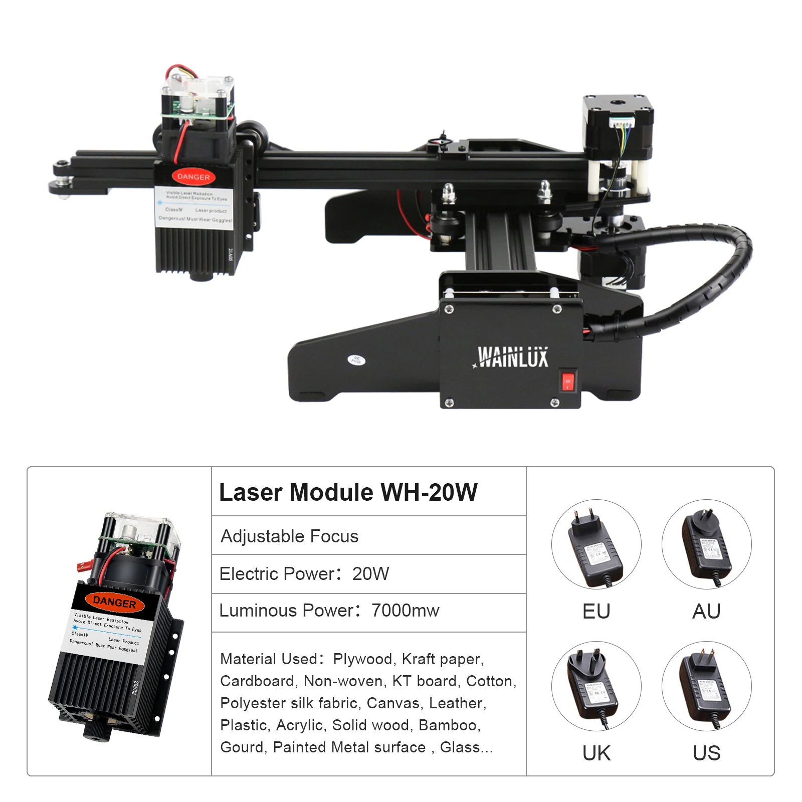 WAINLUX Desktop Laser Engraver and Cutter Master 3 20W - Laser Engraving and Cutting Machine - Laser Printer - Laser CNC Router wood locator Woodworking Machinery