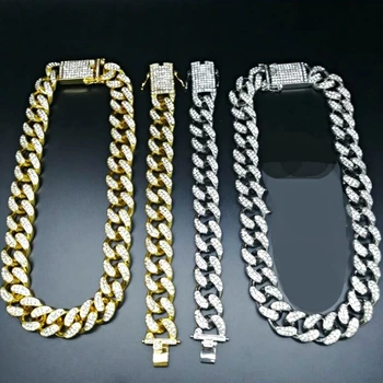 

Men Woman Luxury Necklace 15mm Wide Free Shipping Iced Out Micro Pave Lab Silver or Gold Zircon Miami Cuban Chain Hiphop jewelry