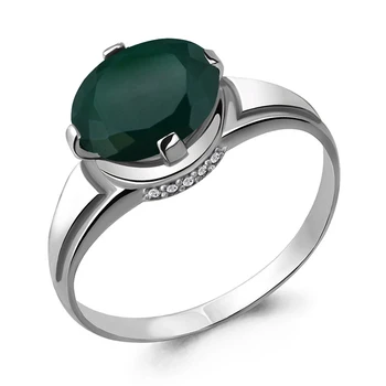 

Silver ring with agate Green and cubic zirconia
