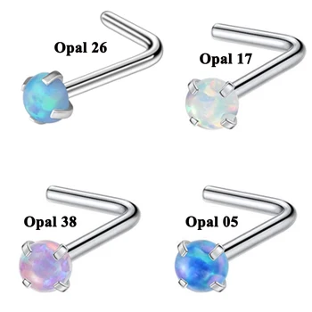 

4PCS 20G 316L Surgical Steel Opal Nose L-Shaped Rings Studs Ring Charming Natural Opal Nose Bone Ring Piercing Body Jewelry