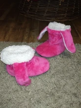 Mntrerm-zapatos de algodón para niños, Zapatillas de casa para niños y niñas, bonitas orejas de peluche de conejo, zapatillas calientes de interior gruesas