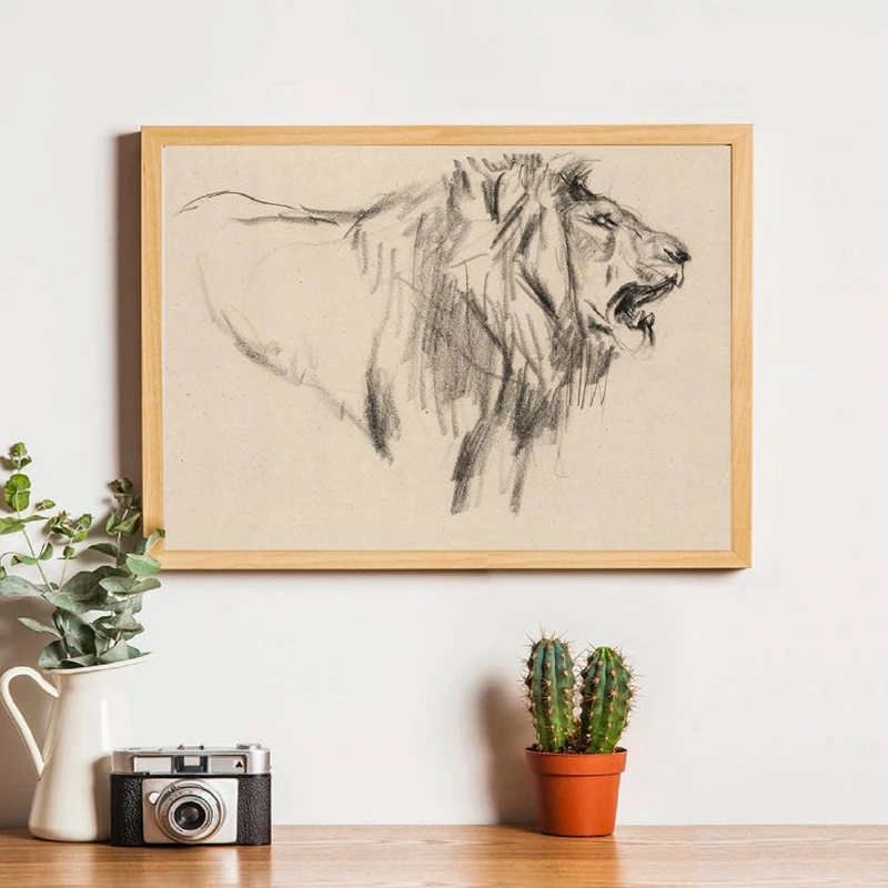 Lion Wildlife Animal Art Charcoal Sketch Drawing Canvas Prints Big Cat Animals Poster Neutral Wall Art Painting Home Decor Painting Calligraphy Aliexpress