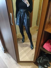 2020 Winter New Women Orange Color PU Bermuda Shorts Faux Leather Belted Shorts