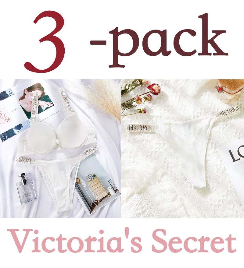 NEW Sexy Rhinestones Comfortable Lingerie Femme Set Push Up Bra Victoria's Secret Women Lingerie Set 2 Pieces Brand Underwear