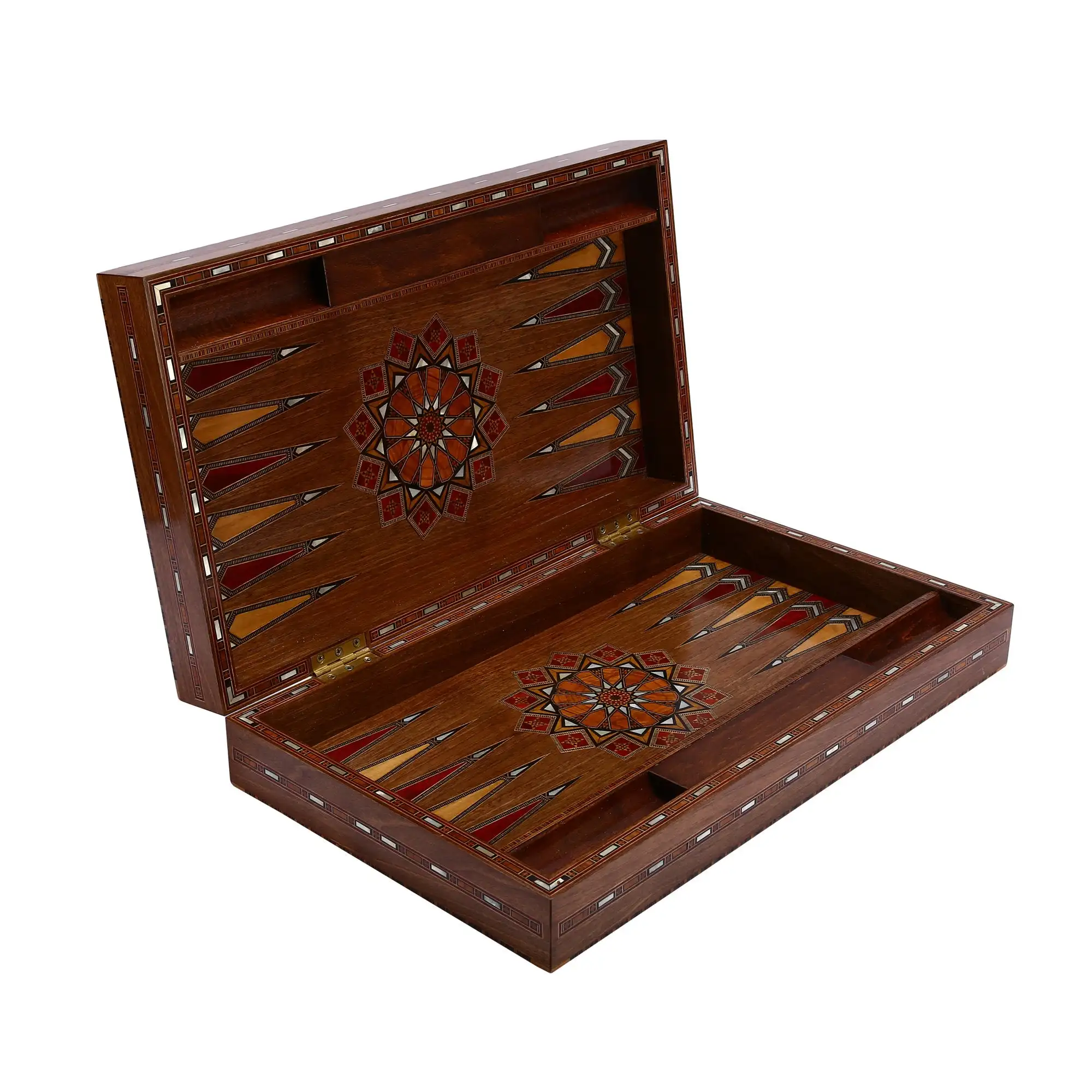 US $864.90 Special Edition Vintage Handmade Carving Backgammon Set Natural Solid Wooden Original Pearl Around and Inside Board Large Size