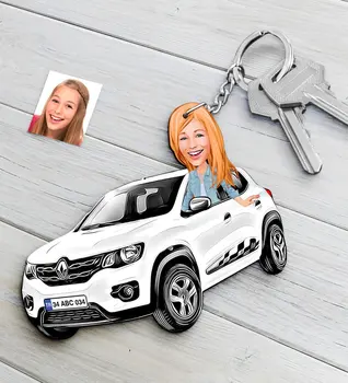 

Personalized Women 'S Renault Kwid Figured Platter Wooden Cartoon Keychain