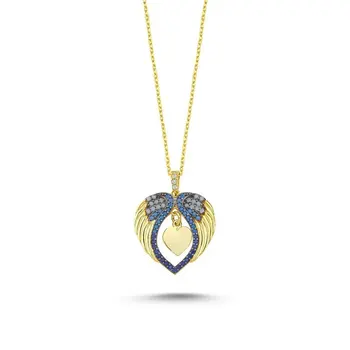 

Angemiel 925 Sterling Silver Blue Scales Nano Gemstone Heart & Wing Pendant-Gold Plated