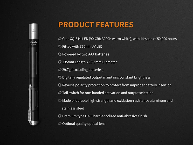Fenix LD05 V2.0 Cree XQ-E HI светодиодный 365nm УФ фонарик Фонарь+ батарея