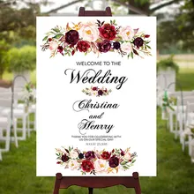 Персонализированные Свадебные знаки цветочный современный Свадебный декор Добро пожаловать доска холст Свадьба Добро пожаловать знаки пользовательское имя знаки с цветами