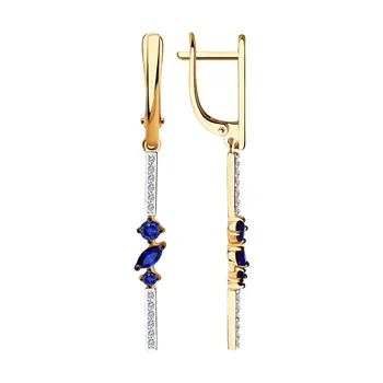

Sokolov drop earrings with stones in gold with diamonds and sapphires, fashion jewelry, 585, women's male, long earrings