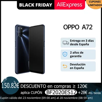 Перейти на Алиэкспресс и купить OPPO A72, объемом памяти 4 Гб/128 ГБ, смартфон, 6,5 дюймэкран, Двойные стереодинамики, 5000 мА/ч, батарея, ColorOS 7,1, 2 года гарантии