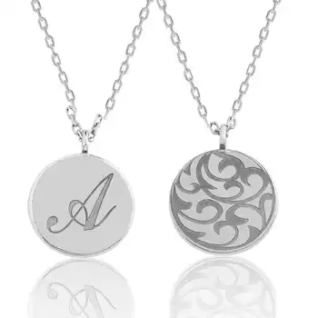 

925 sterling Silver Back Print Letter Plate Necklace
