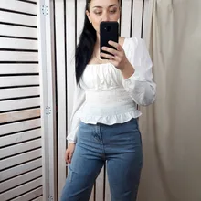 Short Blouses Womens Tops Long-Sleeve Vintage Square-Collar Casual Simple New Bow Solid