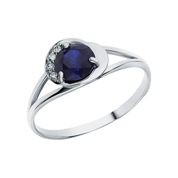 

Silver ring with cubic zirconia and Sapphire synthetic sunlight sample 925